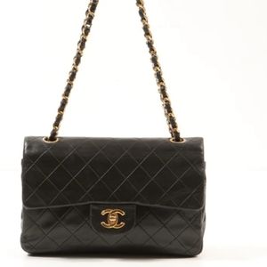 CHANEL VINTAGE BLACK LAMBSKIN SMALL CLASSIC DOUBLE FLAP BAG